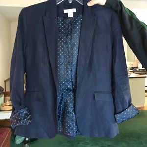 Navy blue blazer with white polka dot
